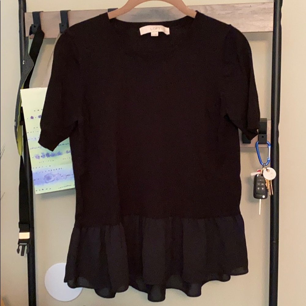 Loft Black Short Sleeve Petite Peplum Sweater Sz S